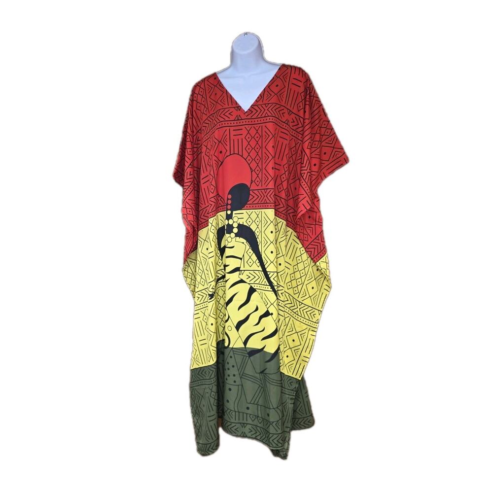 Nwt Kings Road 3 Color Red Green Yellow Jamaican‎ Rasta Woman Kaftan One Size